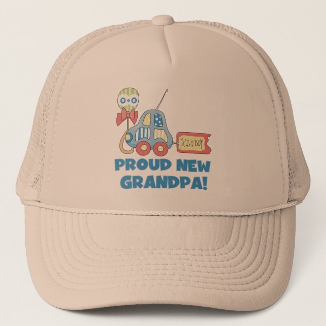 Proud New Grandpa It's a Boy TShirts and Gifts Trucker Hat (Front)