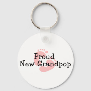 Proud New Grandpop Baby Girl Footprints Key Ring