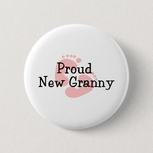 Proud New Granny Baby Girl Footprints 6 Cm Round Badge