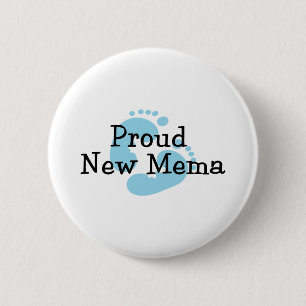 Proud New Mema Baby Boy Footprints 6 Cm Round Badge