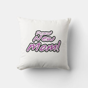 Proud New Mum Black and Purple Text Gifts Cushion