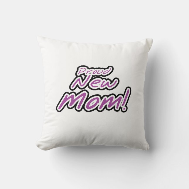 Proud New Mum Black and Purple Text Gifts Cushion (Front)