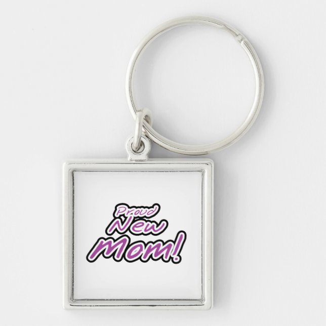 Proud New Mum Black and Purple Text Gifts Key Ring (Front)
