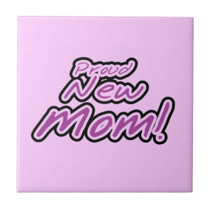 Proud New Mum Black and Purple Text Gifts Tile