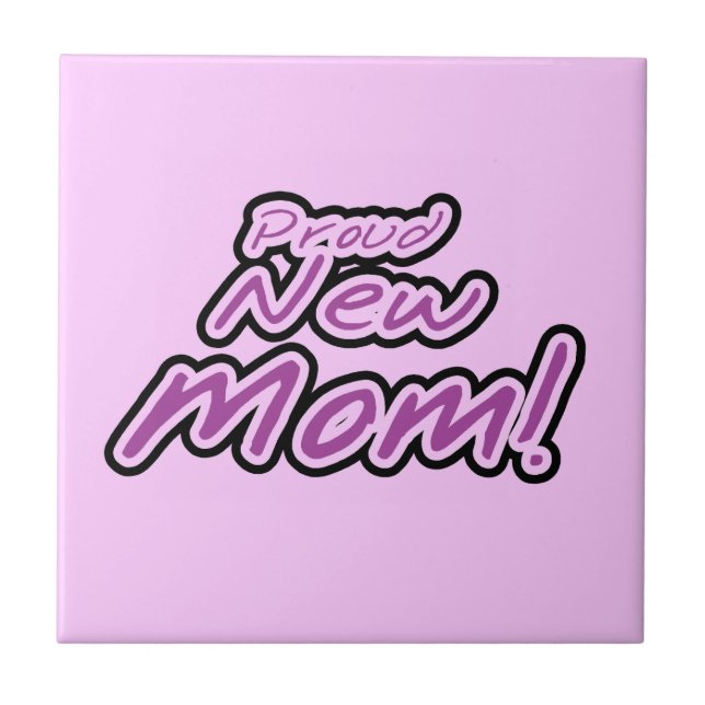 Proud New Mum Black and Purple Text Gifts Tile (Front)