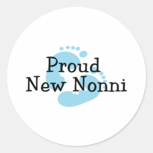 Proud New Nonni Baby Boy Footprints Classic Round Sticker