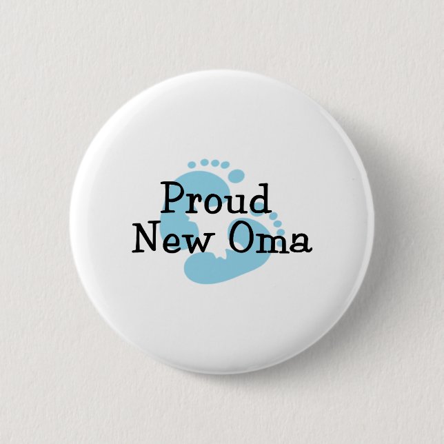 Proud New Oma Baby Boy Footprints 6 Cm Round Badge (Front)
