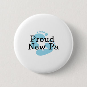 Proud New Pa Baby Boy Footprints 6 Cm Round Badge