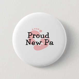 Proud New Pa Baby Girl Footprints 6 Cm Round Badge