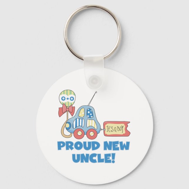 Proud New Uncle It's a Boy Tshirts and Gifts Key Ring (Front)