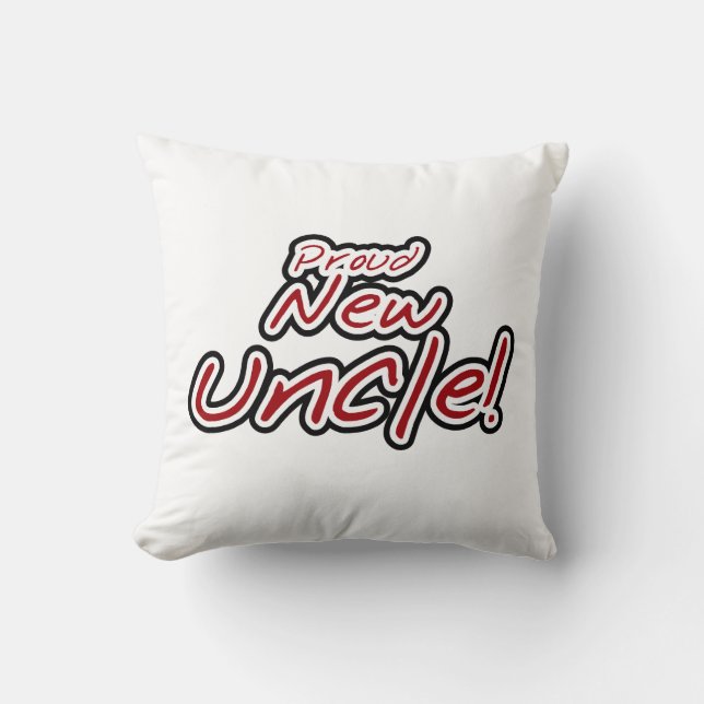 Proud New Uncle Red and Black Text Gifts Cushion (Front)
