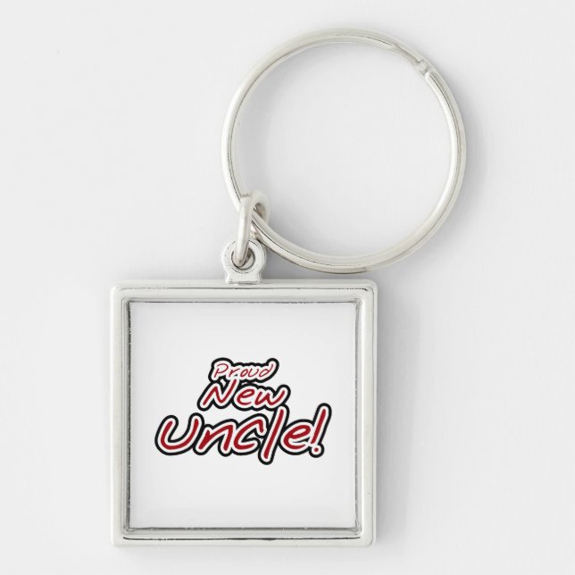 Proud New Uncle Red and Black Text Gifts Key Ring (Front)
