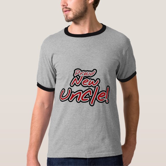 Proud New Uncle - Red and Black Text T-Shirt (Front)