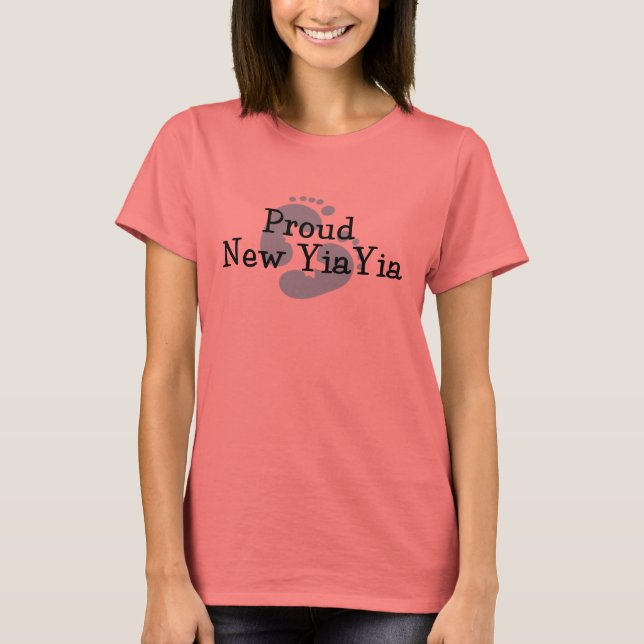Proud New Yiayia Baby boy Footprints T-Shirt (Front)