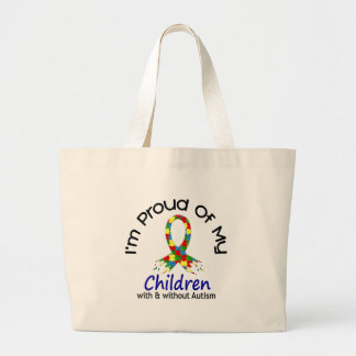 Proud Of My Children With & Without Autism Large Tote Bag