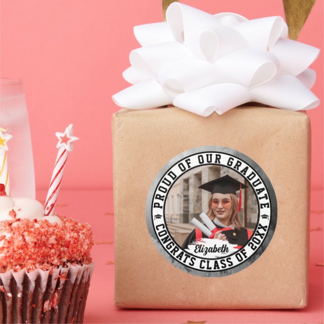 Proud of our Graduate Trendy Graduation Photo Cute Classic Round Sticker (Party)