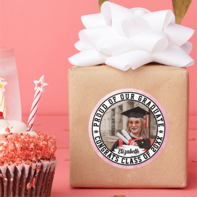 Proud of our Graduate Trendy Graduation Photo Cute Classic Round Sticker (Party)