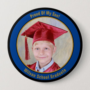Proud Of Your Graduate Blue Gold Photo Button
