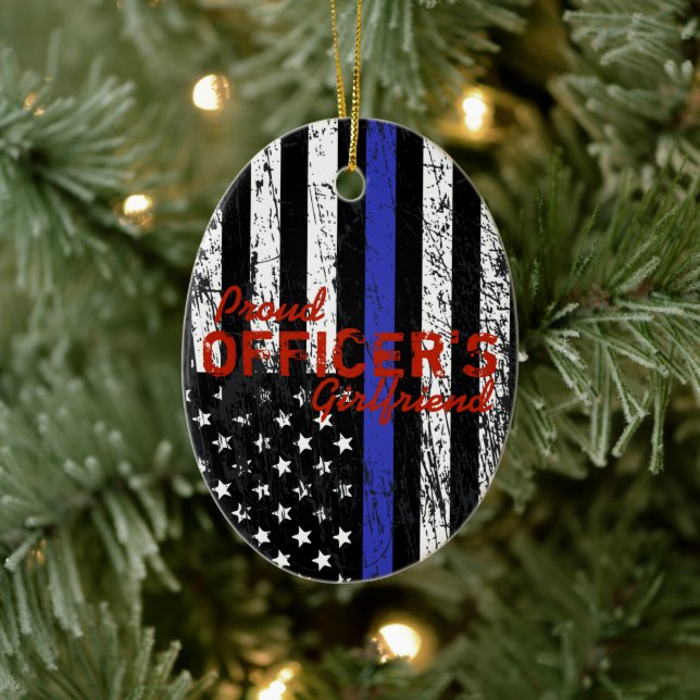 Proud Officer's Girlfriend Thin Blue Line Ceramic Tree Decoration (Tree)