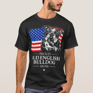 Proud Old English Bulldog Mum American Flag patrio T-Shirt