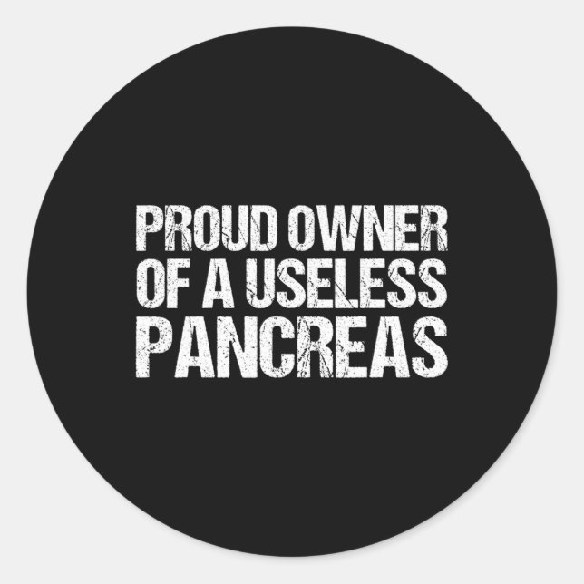 Proud Owner Of A Useless Pancreas  Diabetes Awaren Classic Round Sticker (Front)