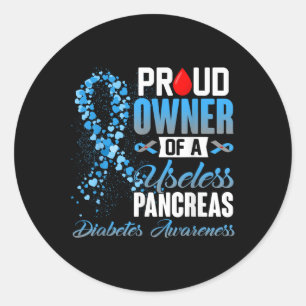 Proud Owner Of A Useless Pancreas Type 1 Diabetes  Classic Round Sticker
