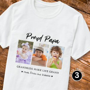 Proud Papa Grandkids Make life Grand 3 Photo  T-Shirt
