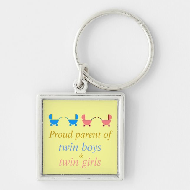 "Proud Parent Of Twin Boys & Twin Girls" Key Ring (Front)