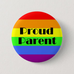 Proud parent on rainbow background 6 cm round badge