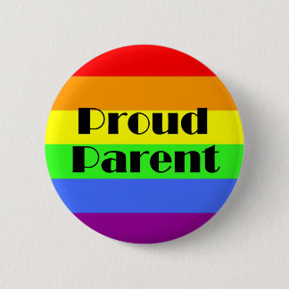 Proud parent on rainbow background 6 cm round badge