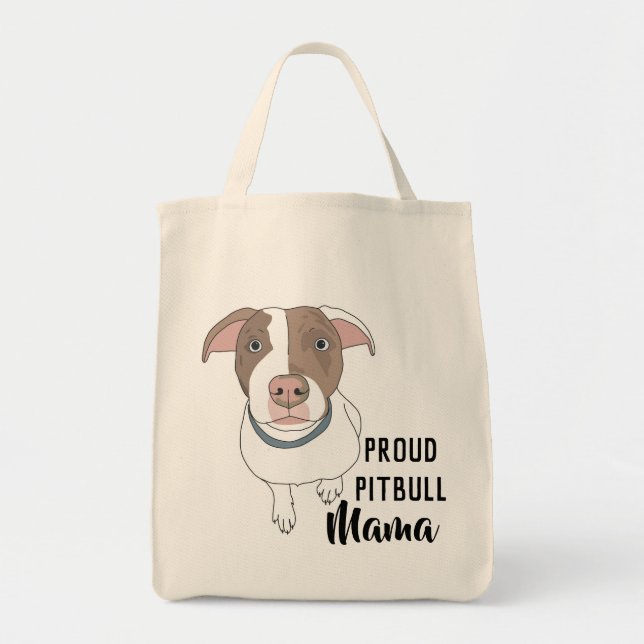 Proud Pitbull Mama Tote (White/Tan) Bag (Front)