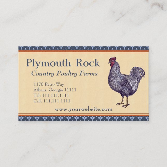 Proud Plymouth Rock Rooster Poultry Farm Business Card (Front)