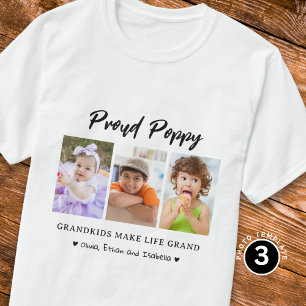 Proud Poppy Grandkids Make life Grand 3 Photo  T-Shirt