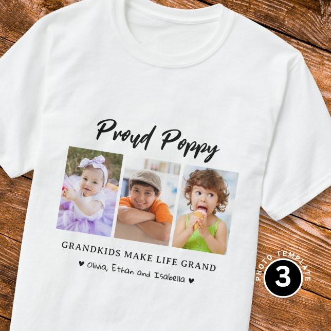 Proud Poppy Grandkids Make life Grand 3 Photo  T-Shirt (Creator Uploaded)