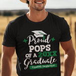 Proud pops of the graduate  T-Shirt<br><div class="desc">Celebrate your grandson's or grandaughter's graduation with this modern t-shirt featuring a "Proud POPS of a 2023 Graduate" typography in white and green fonts decorated with a black grad cap with green tassel; easily personalize this t-shirt with the graduation year and the grad's name by editing the template fields. This...</div>