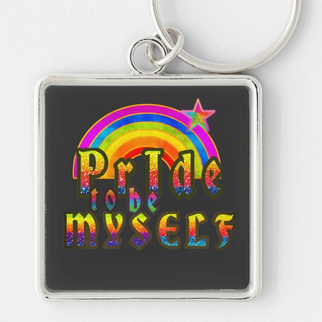 Proud Pride Myself Happy Rainbow Gay Key Ring (Front)