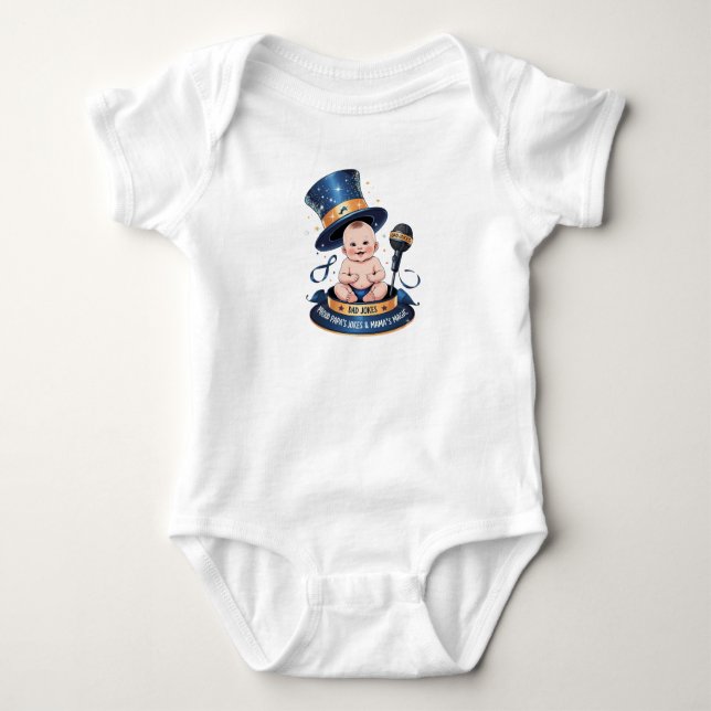 Proud Product of Papa’s Jokes and Mama’s Magic Baby Bodysuit (Front)