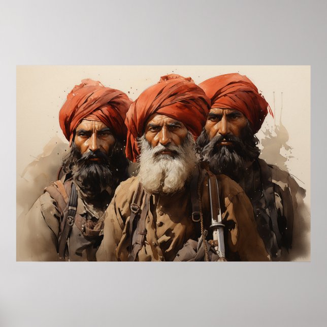 Proud Punjabi Sikh warriors watercolor painting Poster (Front)