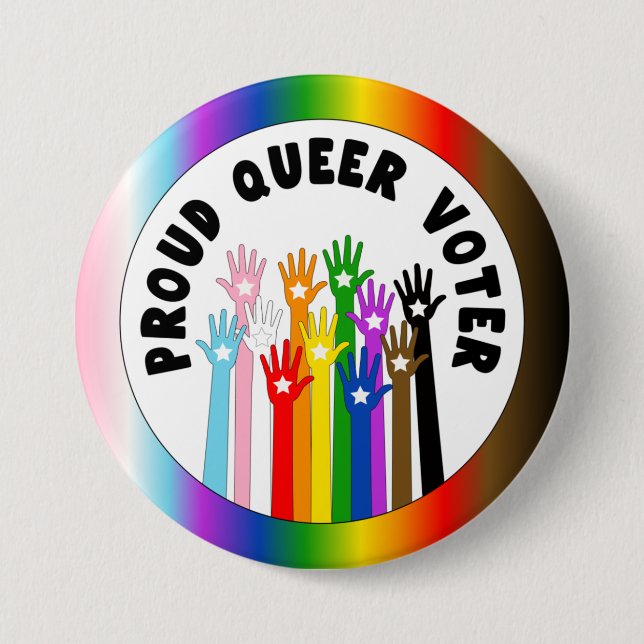 Proud Queer Voter rainbow hands 7.5 Cm Round Badge (Front)