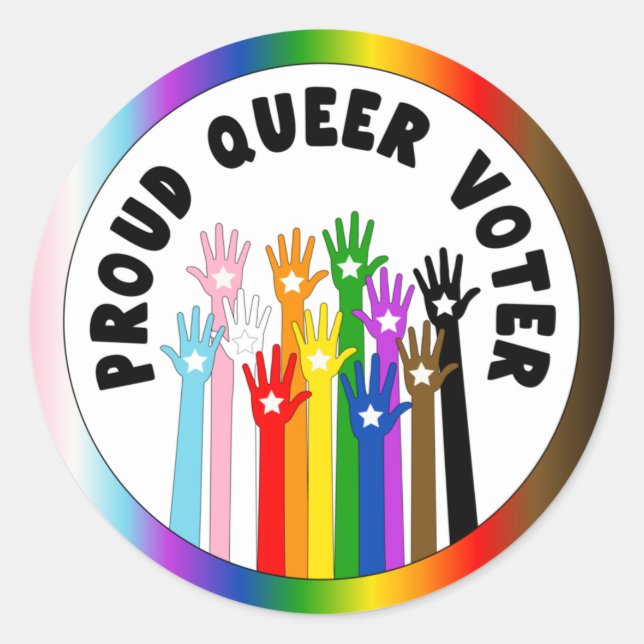 Proud Queer Voter rainbow hands Classic Round Sticker (Front)