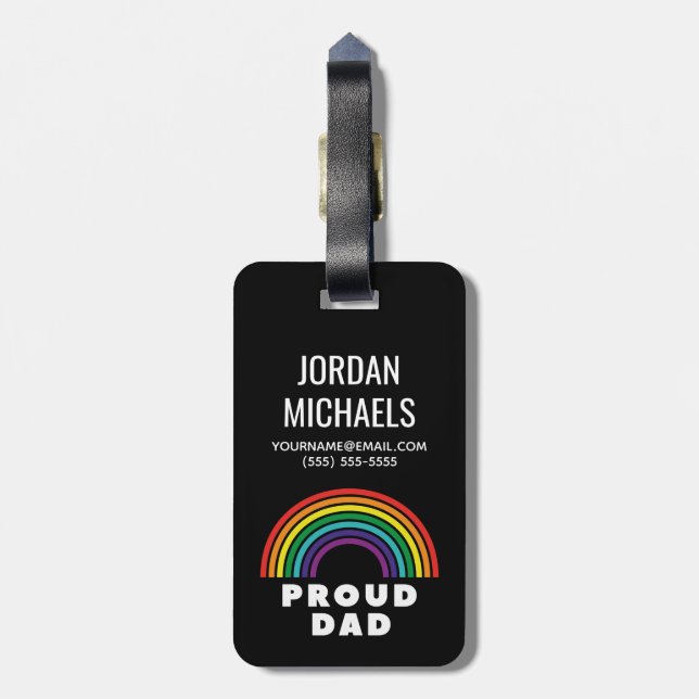 Proud Rainbow Dad Luggage Tag (Back Vertical)