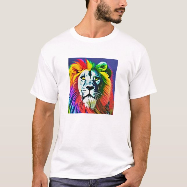Proud Rainbow Lion Coloured Splash Jungle Cat Art T-Shirt (Front)