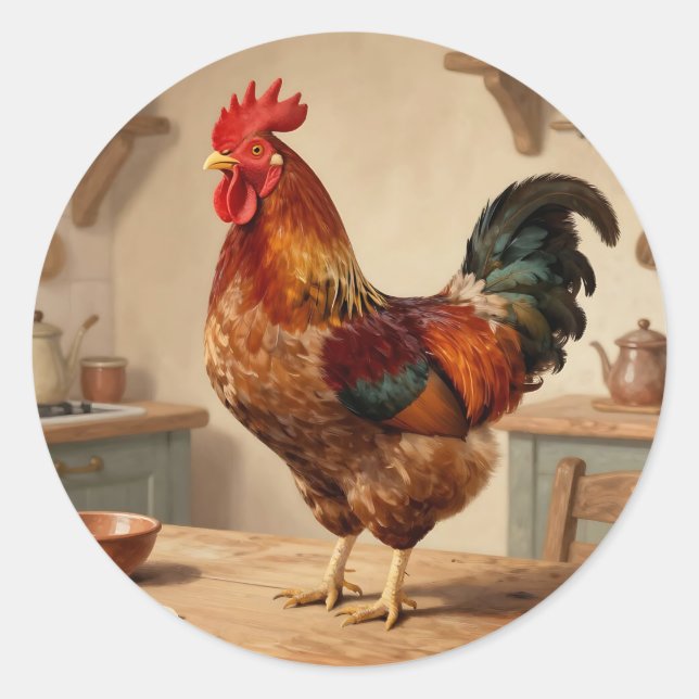 Proud Rooster Farmhouse Kitchen Classic Round Sticker (Front)