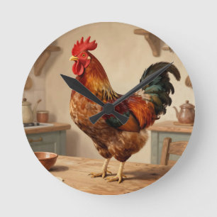 Proud Rooster Farmhouse Kitchen Round Clock