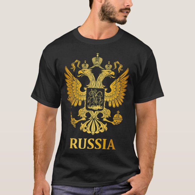 Proud Russia Arms Of Coat Russian Emblem Flag Gift T-Shirt (Front)
