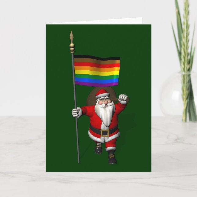 Proud Santa Claus Waves Philly Pride Flag Holiday Card (Front)