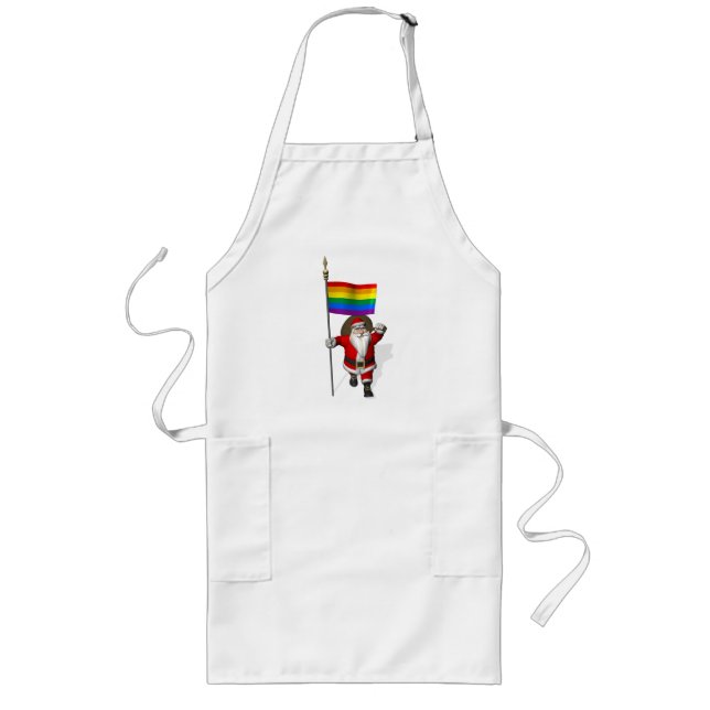 Proud Santa Claus With Rainbow Flag Long Apron (Front)