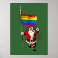 Proud Santa Claus With Rainbow Flag