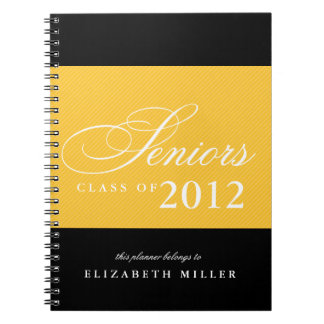 Proud seniors black yellow stripes class year spiral notebook