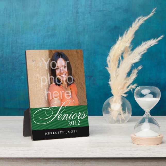 Proud seniors green black graduation class photo plaque (Side)